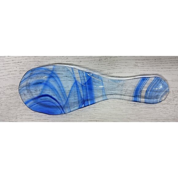 Vintage Cobalt Blue And Clear Abstract Art Glass Spoon Rest Mid Century Modern - Picture 1 of 4